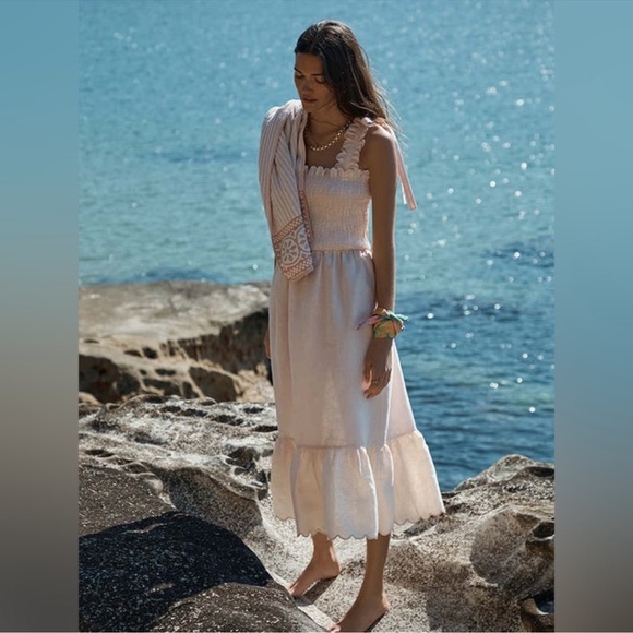 Ephemera Bow Tie Scalloped Linen Dress Size 2 - Picture 2 of 7